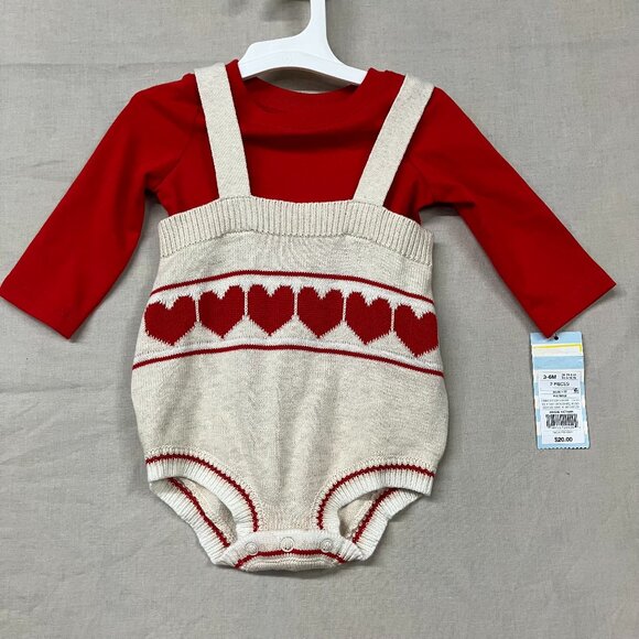 Cat & Jack Other - Cat & Jack 3-6M Red Baby Girls' Heart Sweater 2 Pc Set T-Shirt Sweater Romper